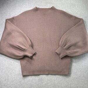 Moodie Ribbed Balloon Sleeve‎ Sweater Women's L Mink Brown Knit Pullover